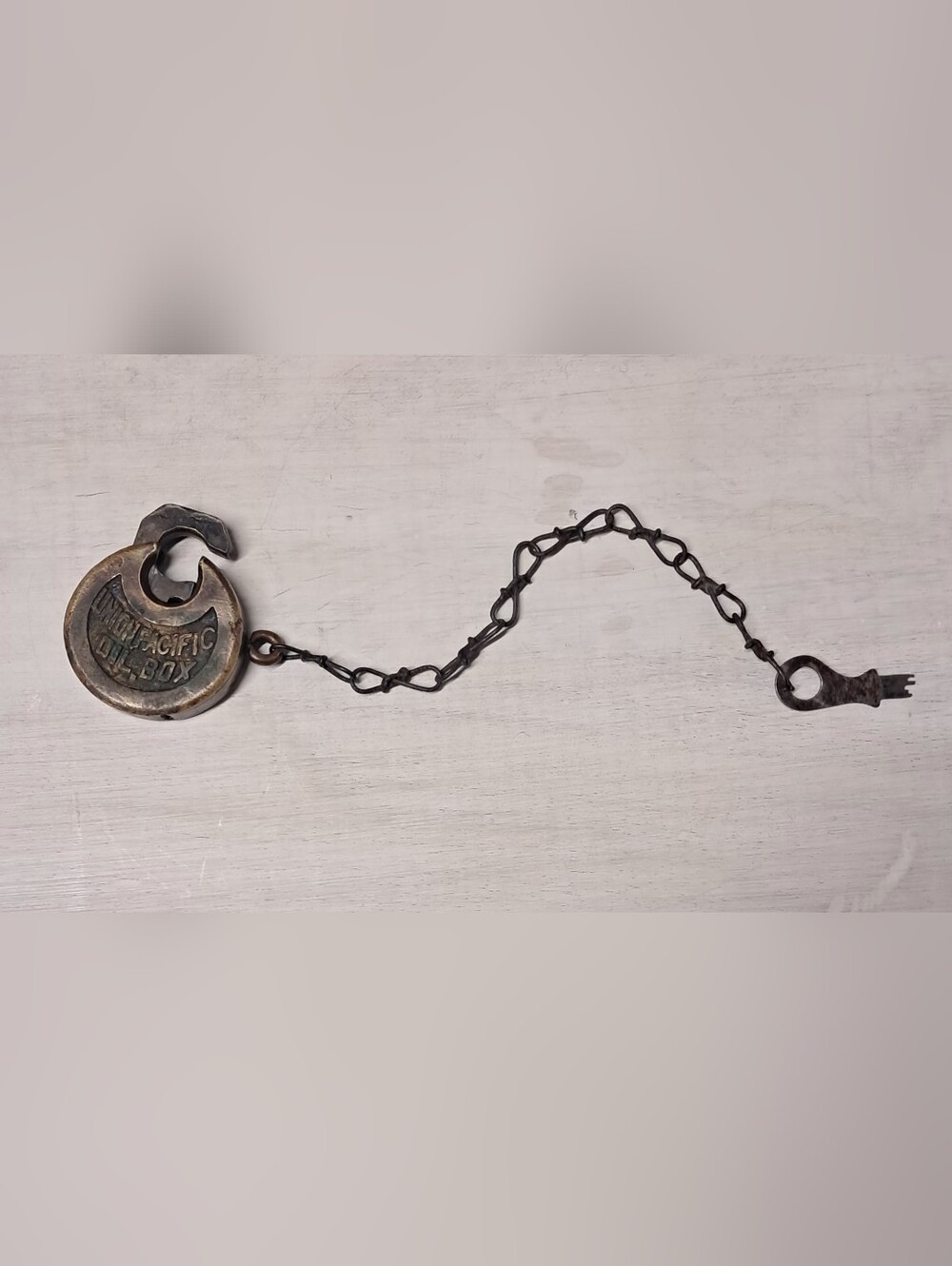 Rare Antique Union Pacific Oil Box 6-Lever Brass Railroad Pancake Lock & Key